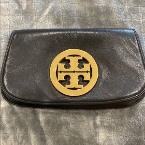 Black Leather Tory Burch Clutch